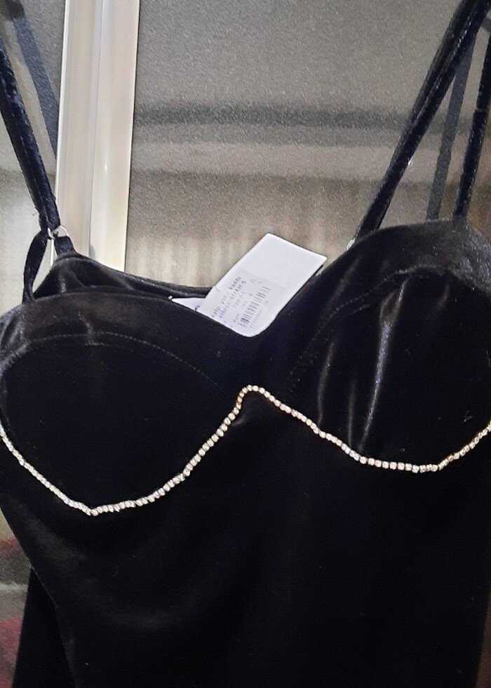 İP ASKILI ELBISE KADIFE - Görsel 3