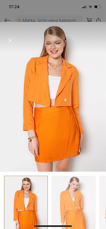 Turuncu astarlı crop blazer