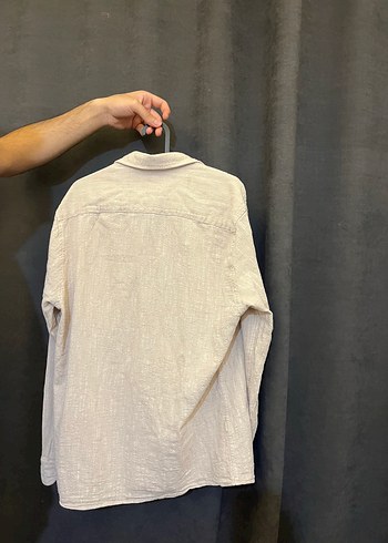m Beden Gri Beyaz Keten Uzun Kollu Erkek Gömlek Pierre cardin