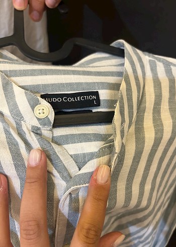 Mudo Gri Beyaz Çizgili Erkek Keten Gömlek Mudo Collection
