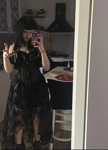 m Beden Halloween Koyu Gotik Tarzı Elbise İki parça 