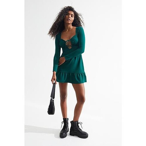 H&M zümrüz yeşili elbise