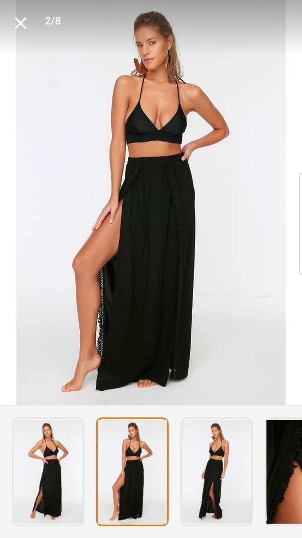 Siyah Bohem püsküllü plaj eteği - Görsel 2