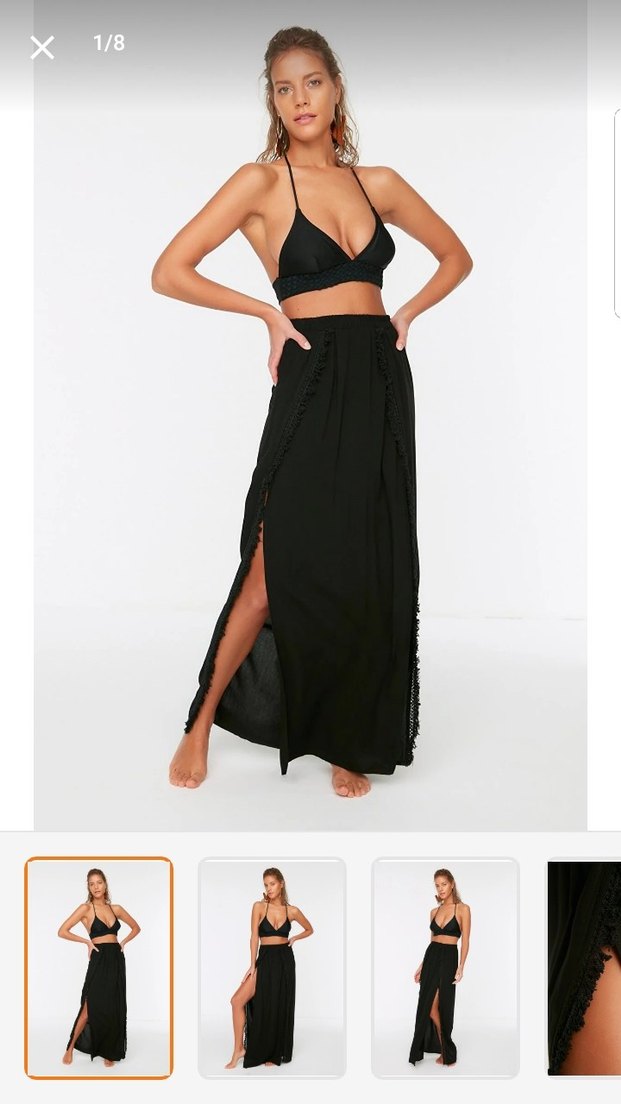 Siyah Bohem püsküllü plaj eteği - Görsel 3