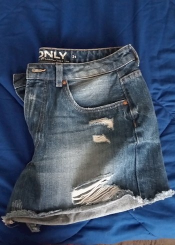 Düğmeli Lacivert Kadın Mini Denim Şort - Görsel 3