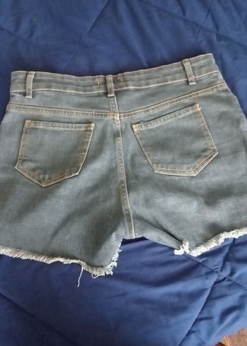 Düğmeli Gri Kadın Kot Şort - Görsel 2