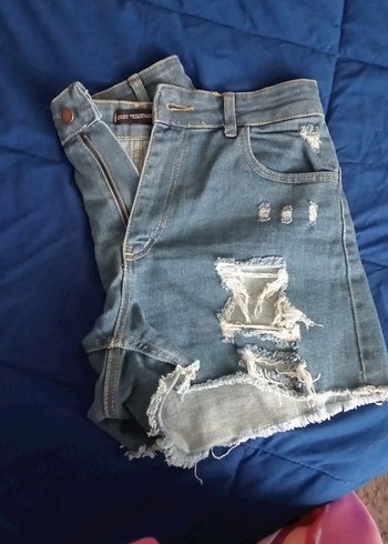 Düğmeli Gri Kadın Kot Şort - Görsel 3