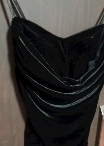 Siyah Drapeli Straplez siz üstü Kadın Elbise - Görsel 3