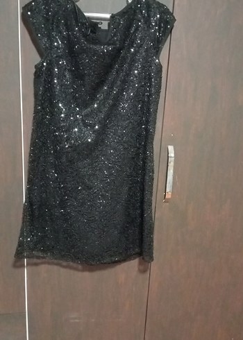 Siyah Simli Kolsuz Midi Abiye Elbise - Görsel 2