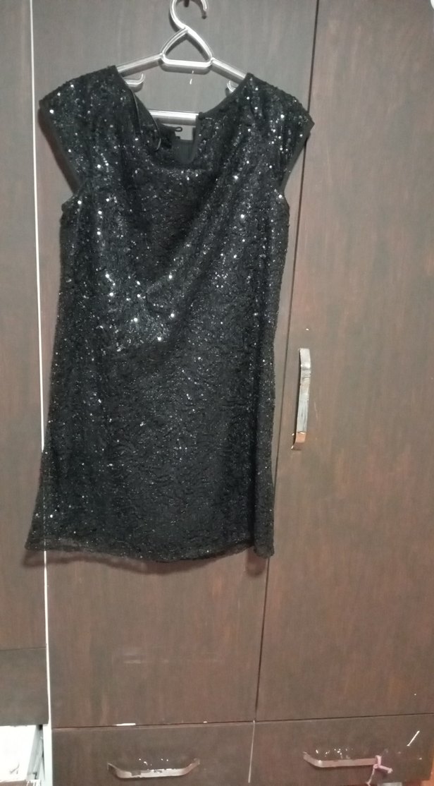 Siyah Simli Kolsuz Midi Abiye Elbise - Görsel 2