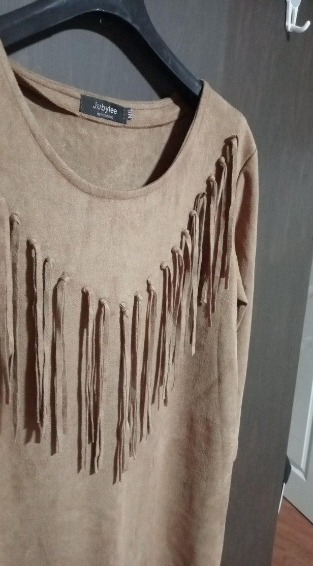 Püsküllü Süet Mini Bohem Tunik - Görsel 3