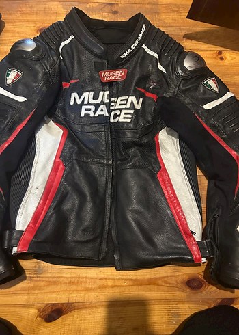 Mugen Race Siyah Deri motosiklet ceketi