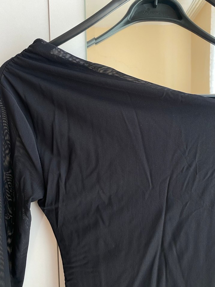 Siyah Drapeli Uzun Straplez Elbise - Görsel 2