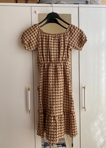 Kahverengi Kareli  Elbise - Görsel 3