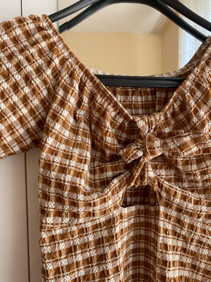 Kahverengi Kareli  Elbise - Görsel 2