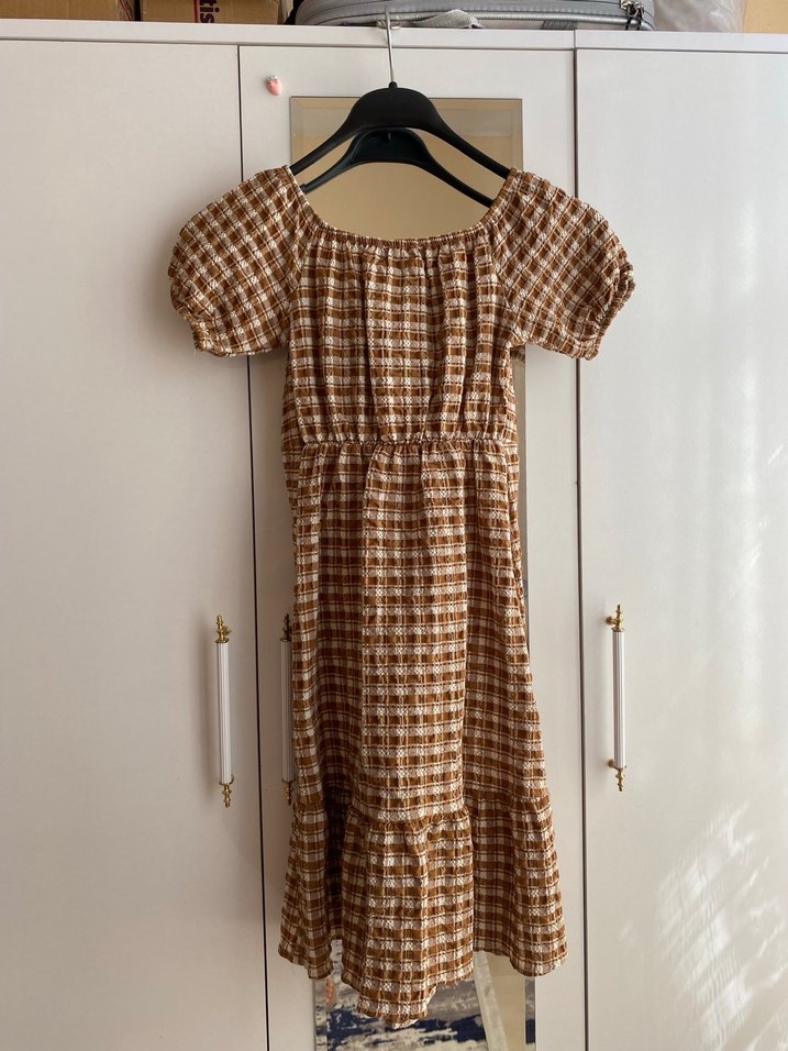 Kahverengi Kareli  Elbise - Görsel 3