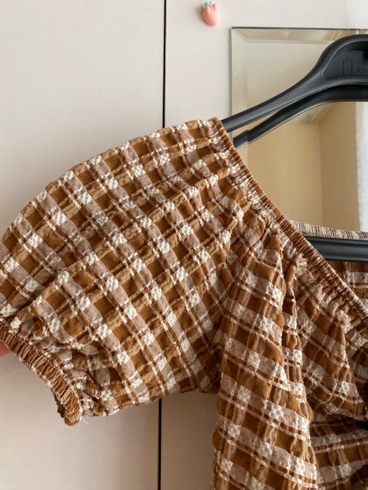 Kahverengi Kareli  Elbise - Görsel 5