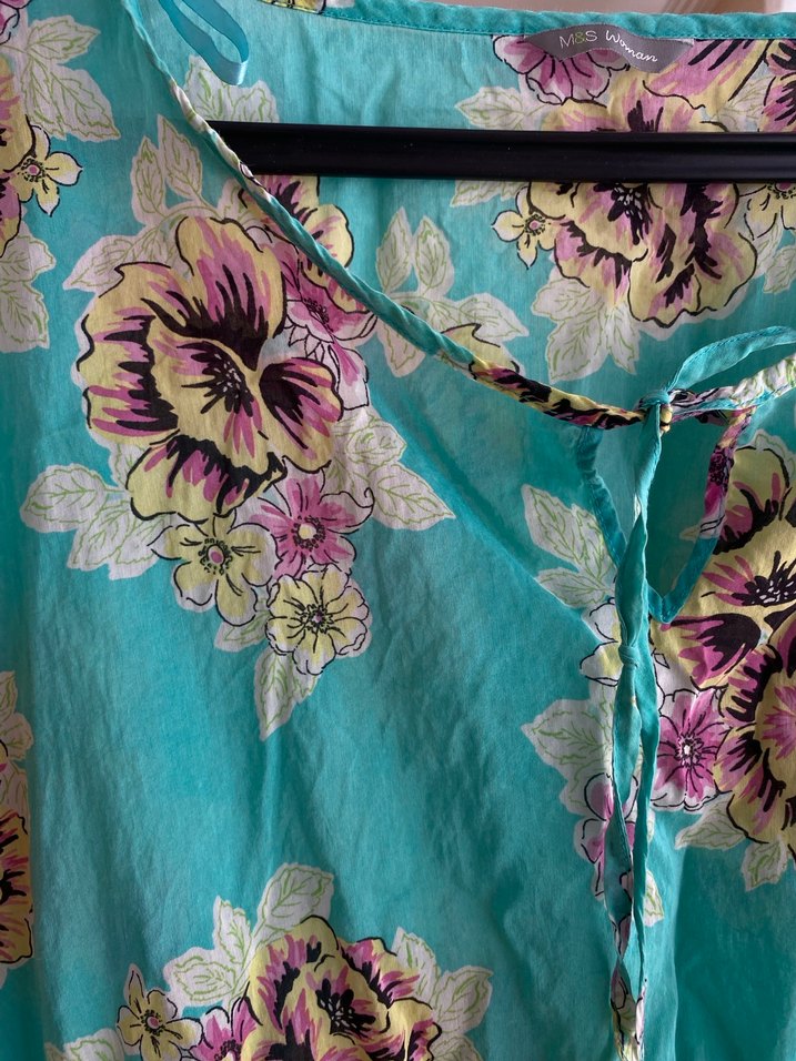 Turkuaz çiçek desenli plaj elbisesi - Görsel 2