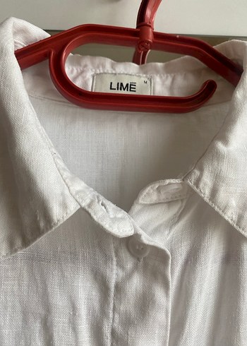 Düğmeli Beyaz Keten Kadın Gömlek - Görsel 4