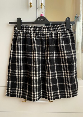 Siyah Ekose Yün Midi Etek - Görsel 2