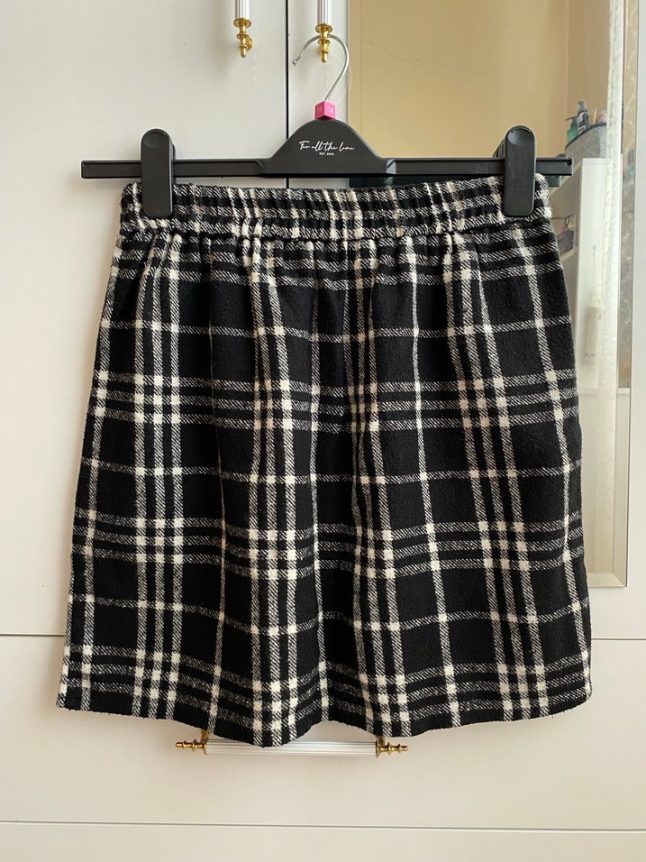 Siyah Ekose Yün Midi Etek - Görsel 2