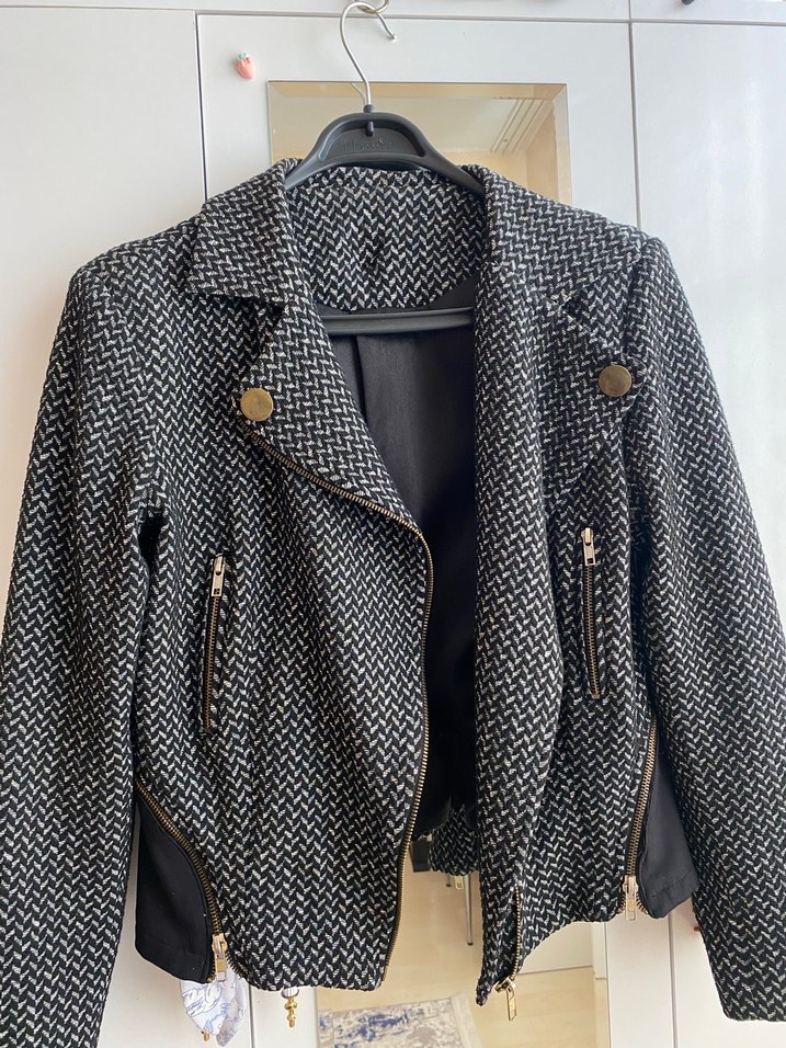Siyah Gri Mini Kadın Ceket - Görsel 2