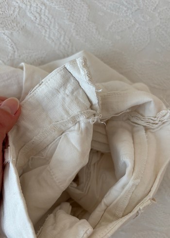 Kadın Beyaz Bol Kesim Keten Pantolon - Görsel 5