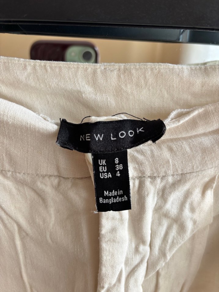 Kadın Beyaz Bol Kesim Keten Pantolon - Görsel 4