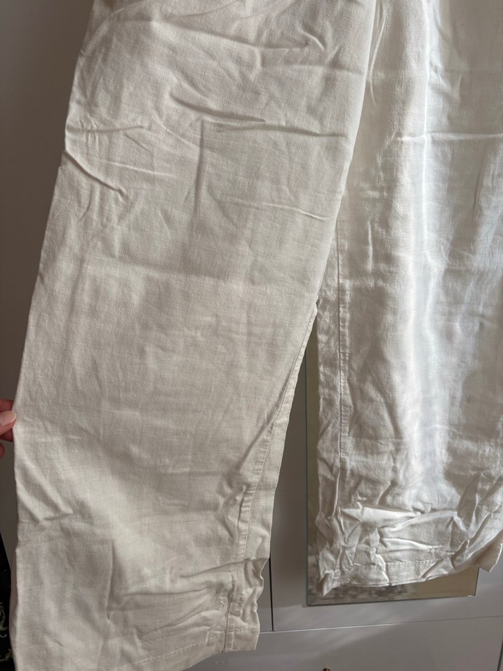 Kadın Beyaz Bol Kesim Keten Pantolon - Görsel 3