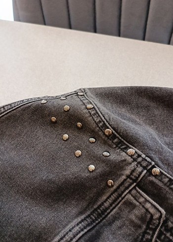 Düğmeli Gri Kadın Denim Ceket - Görsel 3