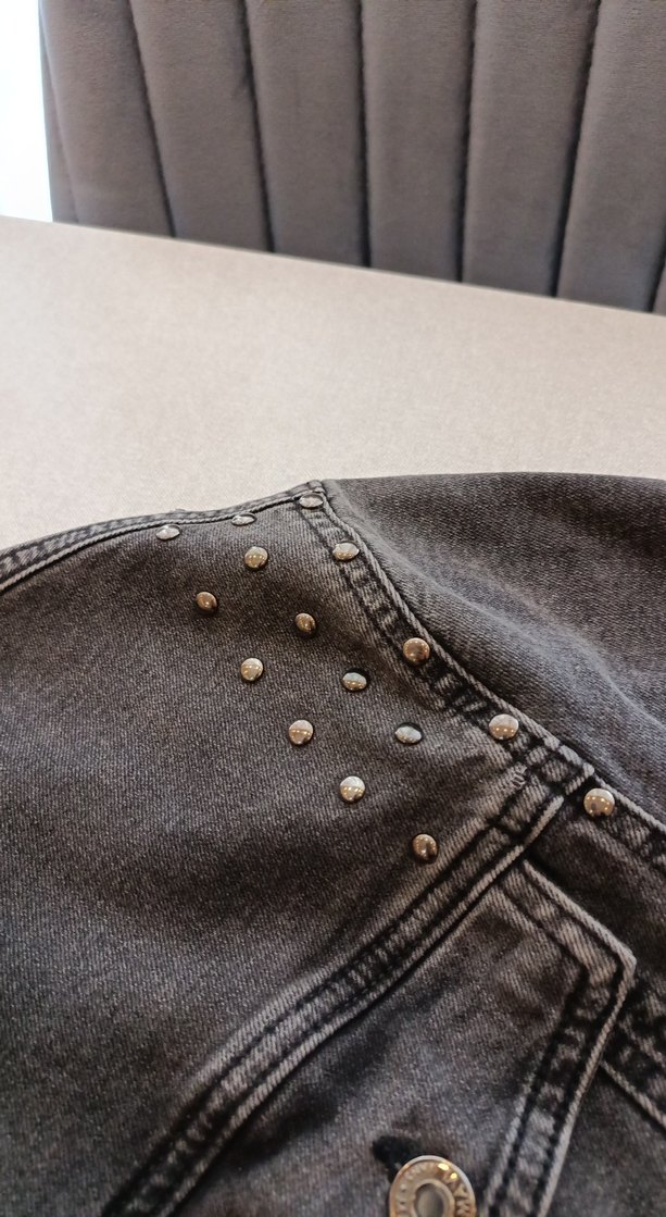 Düğmeli Gri Kadın Denim Ceket - Görsel 3