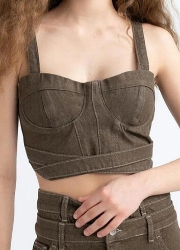 Defacto Kalın Askılı Crop Korse Jean Bluz