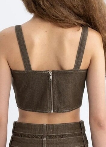 m Beden Kalın Askılı Crop Korse Jean Bluz