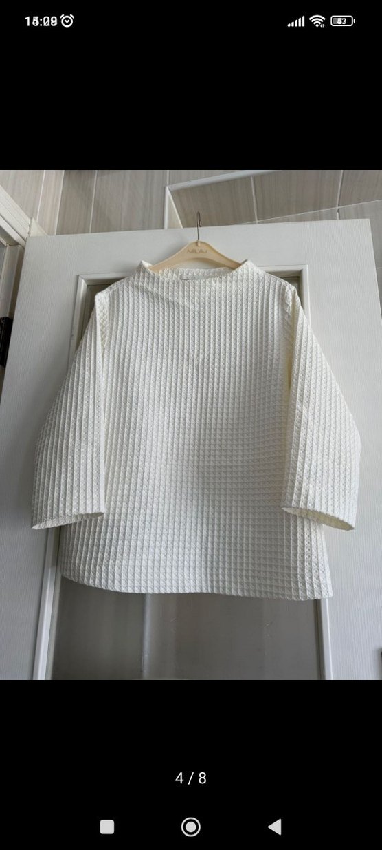 Kadın Beyaz Keten Uzun Kollu Triko - Görsel 4