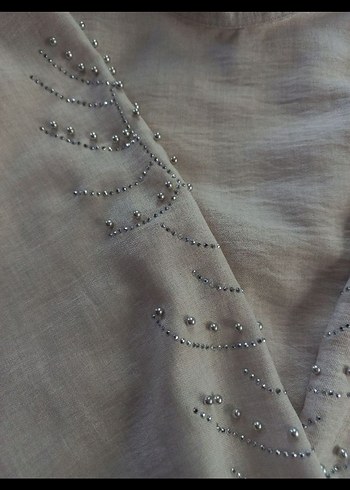 Bej Keten Kadın Uzun Kollu Salaş Tunik - Görsel 2