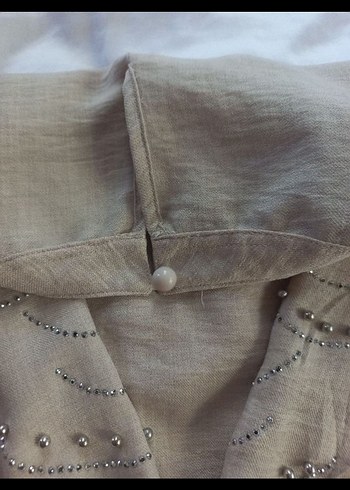 Bej Keten Kadın Uzun Kollu Salaş Tunik - Görsel 3