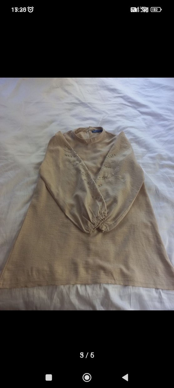 Bej Keten Kadın Uzun Kollu Salaş Tunik - Görsel 4