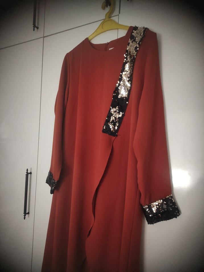 kiremit Uzun Kollu Salaş Elbise - Görsel 4