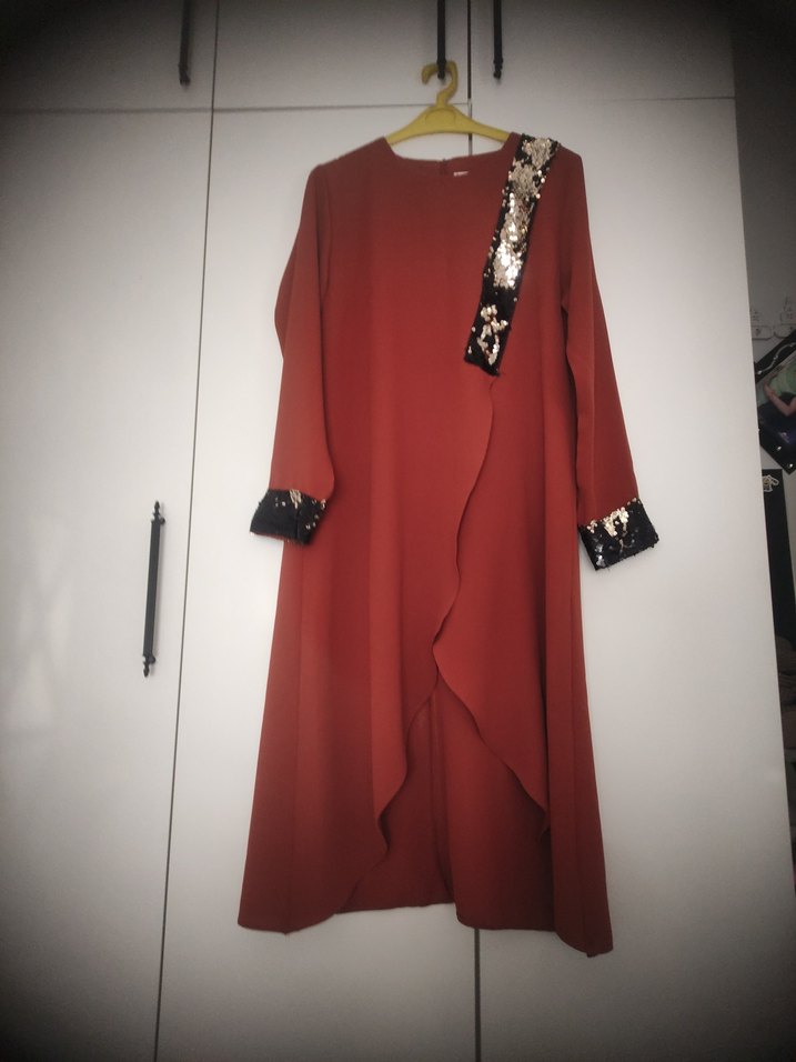 kiremit Uzun Kollu Salaş Elbise - Görsel 3