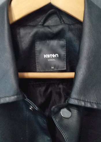 Düğmeli Siyah Deri Biker Ceket - Görsel 2