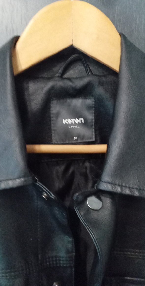 Düğmeli Siyah Deri Biker Ceket - Görsel 2