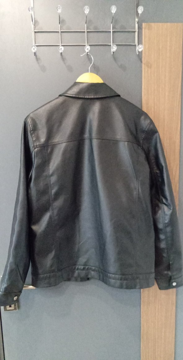 Düğmeli Siyah Deri Biker Ceket - Görsel 3