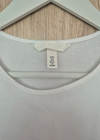 36 Beden H&M beyaz fitilli ribanalı basic tişört
