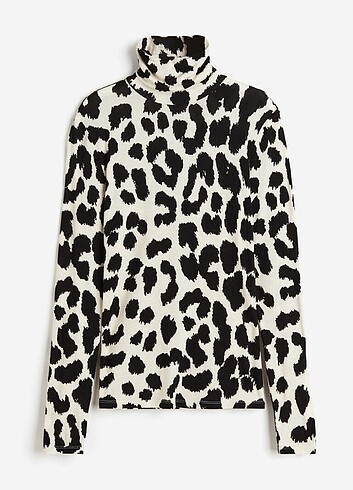 m Beden siyah Renk H&M leopar siyah ekru viskon balıkçı bluz