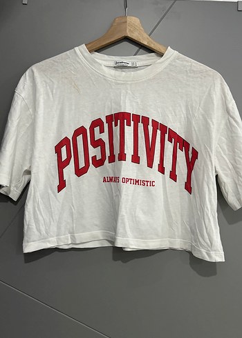 Beyaz Kısa Kollu Positivity Baskılı Tişört