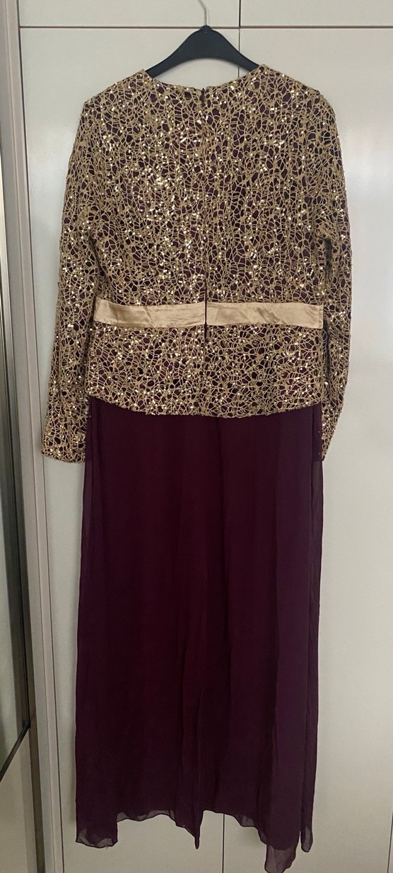 Bordo Dantel Detaylı Uzun Abiye Elbise - Görsel 2