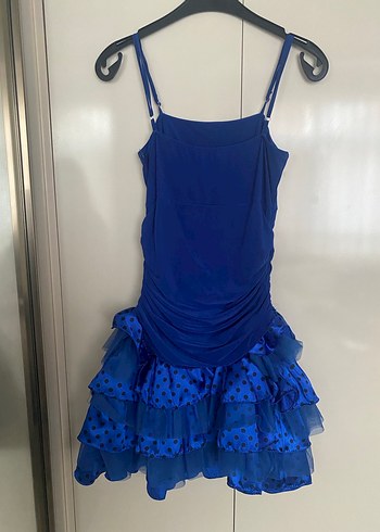 Mavi Fırfırlı Mini Abiye Elbise - Görsel 2