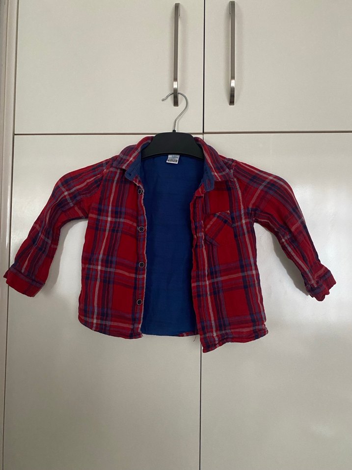 Kırmızı Erkek Çocuk Uzun Kollu Keten Gömlek - Görsel 2