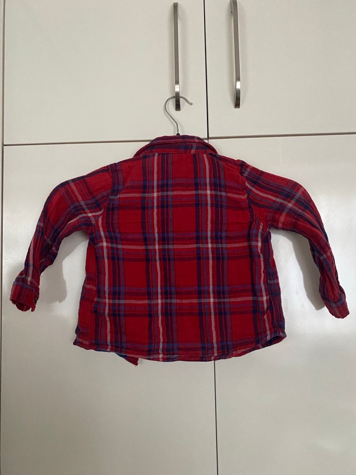 Kırmızı Erkek Çocuk Uzun Kollu Keten Gömlek - Görsel 3