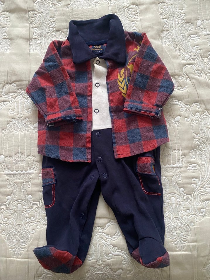 Bordo Ekoseli Bebek Tulum - Görsel 2